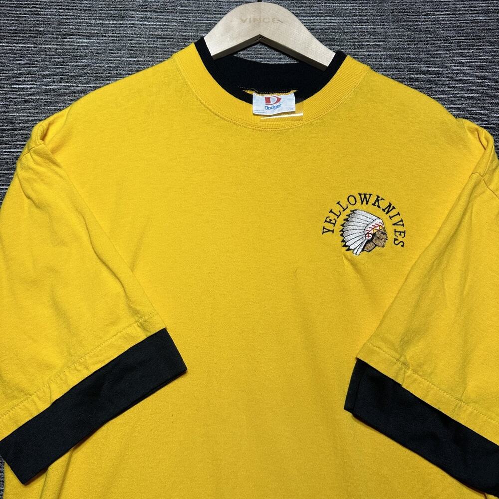Yellowknives Indigenoius Vintage Dodger Shirt Men's XL Yellow Short Sleeve